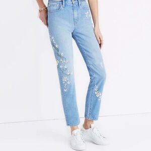 Madewell Light Blue Floral Embroidered Jeans